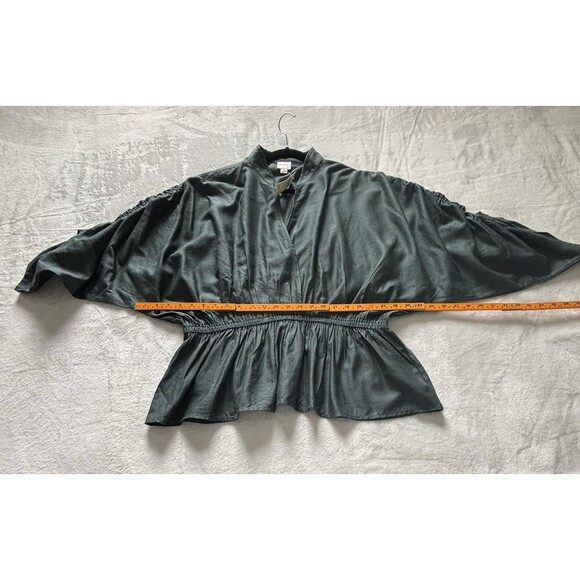 Anthropologie Maeve Short Sleeve Ruched Peplum Blouse Sz XL Green - Picture 3 of 5